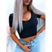 New Women's Summer Solid Color Short T Shirts V Neck Short Sleeve Slim Knitted Top