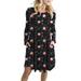 Ladies Christmas Print Midi Dress Women Cocktail Party Dress Xmas Gifts Plus Size Vocation Dresses Long Sleeve Round Neck Tunic Dress with Pockets