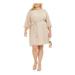 CITY STUDIO Womens Beige Belted 3/4 Sleeve Jewel Neck Above The Knee Sheath Party Dress Size 2X