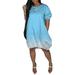 Sexy Dance Women Gradient Color Casual T-Shirt Dresses Loose Short Sleeve Midi Dress Sundress Casual Elastic Hem Dress