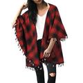 Celmia Women Plaid Print Tassel Casual Retro Cloak Capes Jackets