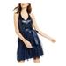 TEEZE ME Womens Navy Sequined Zippered Sleeveless Halter Above The Knee Fit + Flare Party Dress Size 0