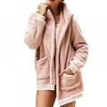 S-2XL Ladies Plush Coat Solid Color Hooded Cardigan Jacket