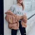 Women Loose Lapel Jacket Coat Long Sleeve Autumn Winter Warm Zipper Plush Outwear