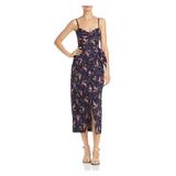 REBECCA TAYLOR Womens Navy Floral Sleeveless Sweetheart Neckline Midi Wrap Dress Dress Size 12