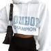 Women's Letter Printed Long Sleeve Hooded Slim Fit Cropped Midriff-Baring Hoodie