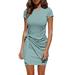 Women Basic Mid-Length Office Dress Crew Neck Irregular Dress Solid Color Dresses