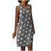 Egmy Women Casual Print Dot V-Neck Big Swing Sleeveless Mini Dress
