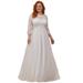 Ever-Pretty Women's Elegant Floral Lace Long Sleeve A Line Simple Wedding Dress 00229 White US16