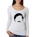 Pablo Escobar Narcos TV Leader Face Sihouette Famous People Womens Scoop Long Sleeve Top, Heather White, X-Large