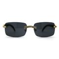 OG Rhinestone Stud Rimless Rectangle 90s Hip Hop Rapper Sunglasses Gold Solid Black