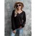 Womens Plain Tunics Tops V Neck Long Sleeve Button Up Loose Knitwear Tunics