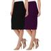 Women's High Waist Stretch Pull On Casual Office Soft Pencil Midi Skirt (Pack of 2) Black-Plum S