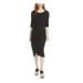 BAR III Womens Black Embellished 3/4 Sleeve Scoop Neck Below The Knee Body Con Dress Size M