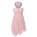 S/M Fit A Pink Affair Chiffon Uneven Hem Bead Embellished Halter Dress