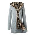 Women Jacket Spring Autumn Thick Warm Hooded Sweatshirt Leopard Zipper Coat Long Sleeves Velvet Overcoat Outwear S-3Xl Plus Size