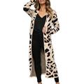 (Toponeto) Women Long Sleeve Leopard Print Long Sleeve Cardigan Open Front Jacket Coat