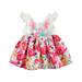 Gueuusu Girl Casual Flower Rabbit Print Fly Sleeve U-shaped Neck Romper/ Dress