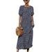 Summer Short Sleeve Long Dresses for Women Beach Holiday Party Dress Boho Vintage Printed Sundress Ladies Scoop Neck Tunic Dress