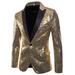 Suefunskry Business Mens Sequins Sparkly Suit Blazer Wedding Party Outwear Tops