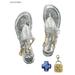 BadPiggies CICI Theia Bikini Thong Flat Sandals Cross Crystal Pendant 18K Gold Plated Chain Jeweled Sandal