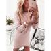 Winter Women Solid O-Neck Sweater Long Shirt Casual Long Sleeve Pullover Dress