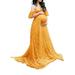 UKAP Maternity Off Shoulder Ruffle Sleeve Lace Trailing Elegant Dress Women's Gown Maxi Photography Dress Yellow M(US 6-8)