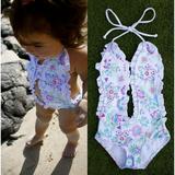 Floral Girls Baby Halter Split Bikini Swimwear Bathing Suit Swimsuit Costume 1-6Y