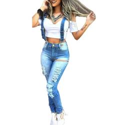 Sexy Dance Women Denim Pants Overall Casual Strappy Ripped Jeans Jumpsuit Slim Fit Jeans Trousers Playsuit