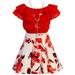 Big Girl 3 Pieces Ruffle Top Skirt Necklace Summer Clothing Skirt Set Outfit Outfit Red White 14 JKS 2130S BNY Corner
