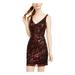 SEQUIN HEARTS Womens Red Sequined Printed Sleeveless V Neck Short Body Con Cocktail Dress Size 3