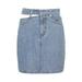 Frecoccialo Women Short Denim Skirt, Female Blue High Waist Hollow Out A-line Casual Dress