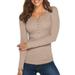 Women's Henley Shirts Long Sleeve V Neck Ribbed Button Knit Sweater Solid Color Tops