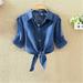 Womens Tops and Blouses Navy Blue Shirts women Knot Front Crop Button Ladies Shirts Summer Blouse simple Girl Blouse