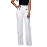 Women High Waist Straight Wide Leg Slim Fit Pants Office Career Long Flared Dress Up Trouser