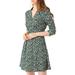 Allegra K Junior's Long Sleeve Lapel Collar Floral A-Line Dress