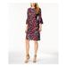 CALVIN KLEIN Womens Purple Printed Bell Sleeve Jewel Neck Above The Knee Sheath Dress Size 14