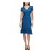 KENSIE Womens Blue Short Sleeve V Neck Below The Knee Sheath Wear To Work Dress Size 14