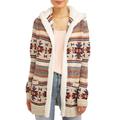 No Boundaries Juniors' Printed Sherpa Hood Cardigan