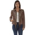 Scully L1054-925-L Ladies Beaded Fringed Jacket in Sand Lamb Suede with Floral Print Yoke - Large