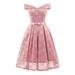 Tomshoo Women Lace Skater Dress Off the Shoulder Bow Pleated A-Line Bridesmaid Evening Party Gown Dress