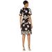 Donna Morgan Short Sleeve Knit Jersey Faux Wrap Dress with Ruffle Hem and Twin Print Black/Pink