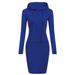 Womens Winter Long Sleeve Hooded Hoodie Pullover Sweatshirt Jumper Midi Dress