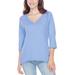 Kavio! Juniors Sheer Jersey Raw Edge V Neck Raglan 3/4 Sleeve High Low Azure S