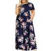 UKAP Womens Plus Size Party Dress Floral Long Dress Women Lady Casual Short Sleeve O Neck Maxi Dresses with Side Pockets L-5X