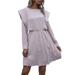 LilyLLL Womens Casual Long Sleeve Solid Color Swing Mini Dress