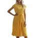 O-neck Shirt Dress for Womens Loose Baggy Short Sleeve Midi Dress Vintage Polka Dotted Swing Dress Casual Dress with Belt