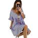 Women Floral Print Swing Dress Beach Boho Short Sleeve Formal Dress Summer Ladies Fashion Casual Loose Tunic Blouse Beachwear Flower Dress