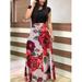 Women's Summer Print Patchwork Long Dress Casual Short Sleeve Crewneck High Waist Elegant Beach Maxi Party Dress