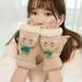 Womens Cute Cartoon Warm Half Finger Gloves Flip Cover for Winter Ladies Girls New